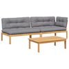 vidaXL Set de sof&aacute;s de palets de jard&iacute;n y cojines 3 pzas madera acacia