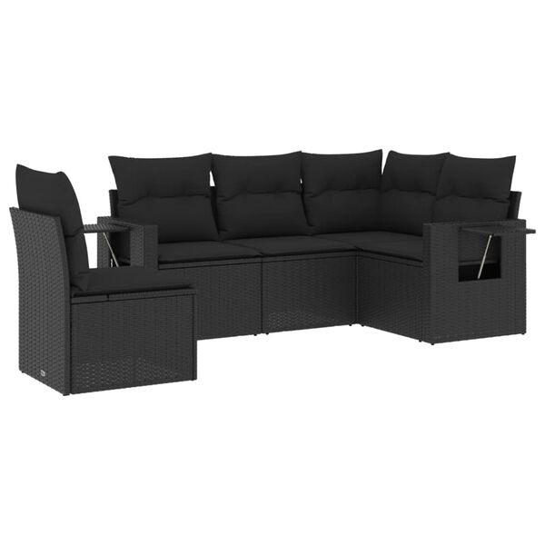 vidaXL Set de muebles de jard&iacute;n 5 pzas y cojines rat&aacute;n sint&eacute;tico negro