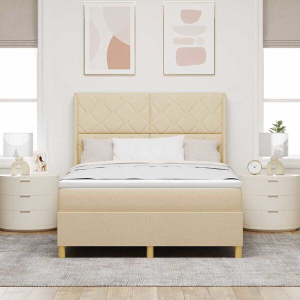 vidaXL Cama tipo Box Spring con colch&oacute;n Crema 160 x 200 cm tela
