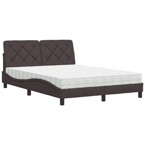 vidaXL Cama con colch&oacute;n tela marr&oacute;n oscuro 140x190 cm