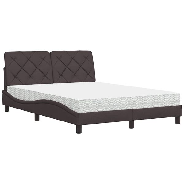 vidaXL Cama con colch&oacute;n tela marr&oacute;n oscuro 140x190 cm
