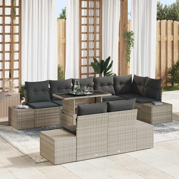 vidaXL Conjunto de sof&aacute; de jard&iacute;n 9 pcs Gris Claro Polirat&aacute;n