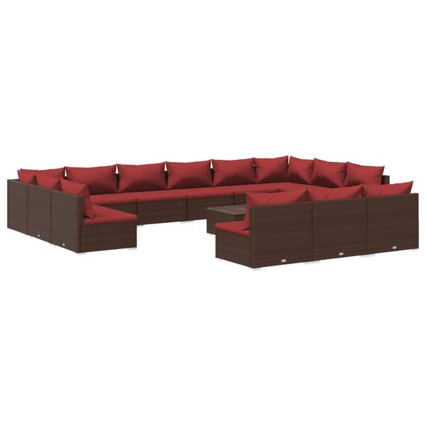 vidaXL Set de muebles de jardín 14 pzas y cojines ratán PE marrón