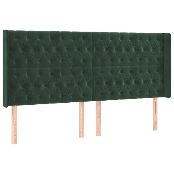 vidaXL Cabecero con LED de terciopelo verde oscuro 203x16x118/128 cm