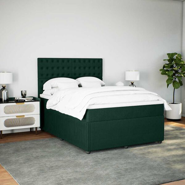 vidaXL Cama box spring con colch&oacute;n terciopelo verde oscuro 160x200 cm