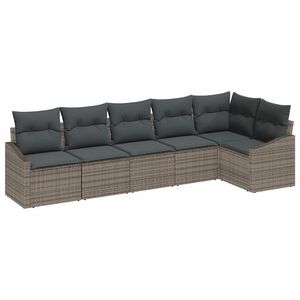 vidaXL Conjunto de sof&aacute;s de jard&iacute;n 6 pcs Gris rat&aacute;n sint&eacute;tico