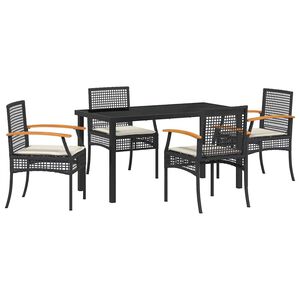 vidaXL Conjunto de Comedor de Jard&iacute;n 5 pcs Negro rat&aacute;n sint&eacute;tico