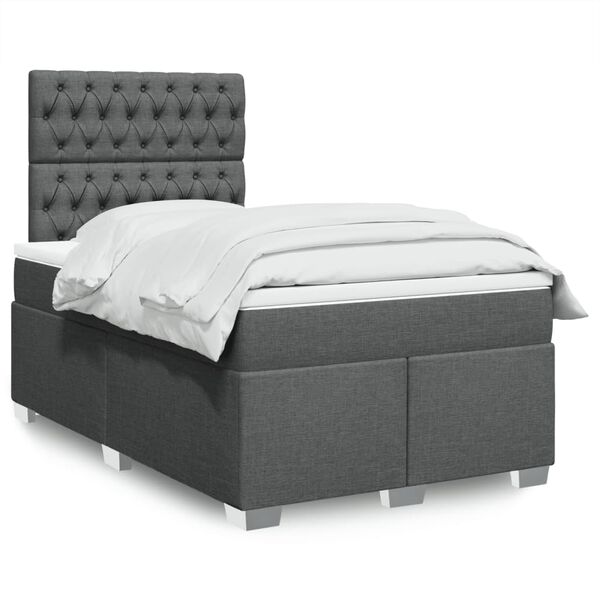 vidaXL Cama box spring con colch&oacute;n tela gris oscuro 120x190 cm