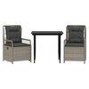 vidaXL Set comedor de jard&iacute;n 3 pzas cojines rat&aacute;n sint&eacute;tico gris claro