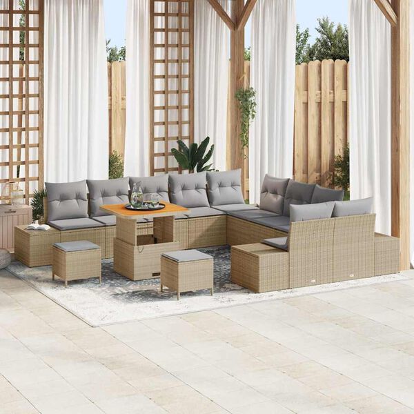 vidaXL Conjunto de sof&aacute;s de jard&iacute;n con coj&iacute;n 13 pcs Beige Polirat&aacute;n