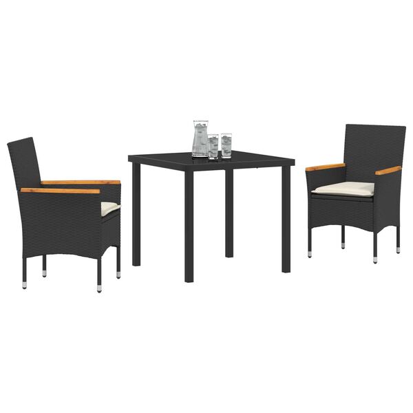 vidaXL Conjunto de Comedor de Jardín 3 pcs Negro ratán sintético