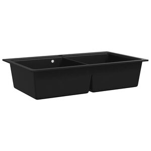 vidaXL Fregadero encastrable de granito negro de dos cubetas