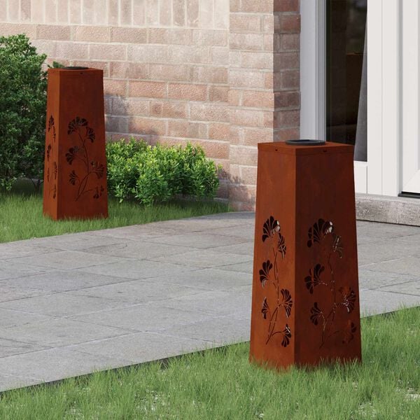 vidaXL Luz de camino LED solar 2 pcs Acero Corten Acero Corten