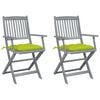 vidaXL Sillas de jard&iacute;n plegables 2 uds cojines madera maciza acacia
