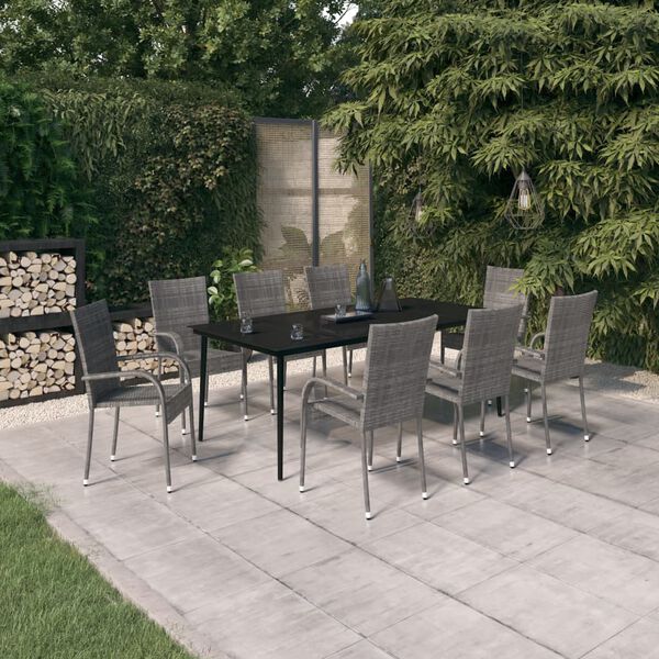 vidaXL Juego de comedor para jardín 9 piezas gris y negro