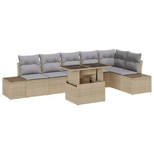 vidaXL Conjunto de sof&aacute; de jard&iacute;n 7 pcs Beige Polirat&aacute;n