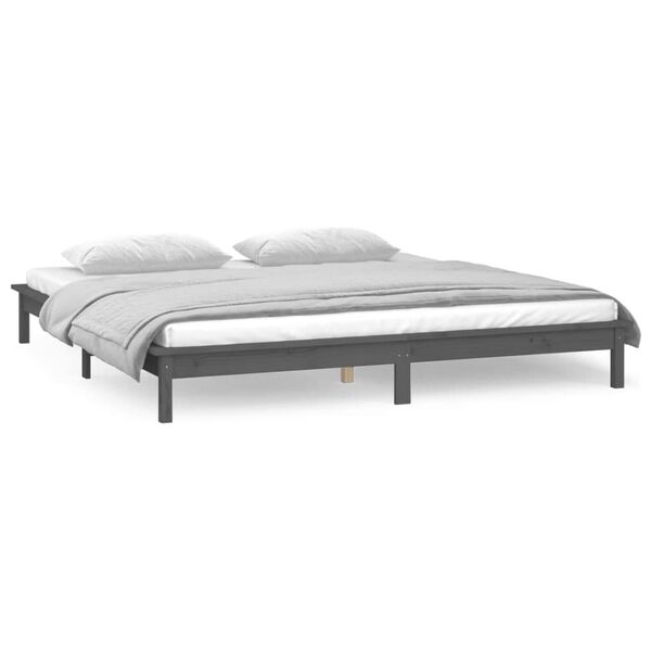 vidaXL Estructura de cama con LED madera maciza gris 140x190 cm