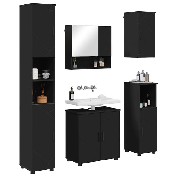 vidaXL Juego de muebles de ba&ntilde;o Montaje en la pared 5 pcs Negro