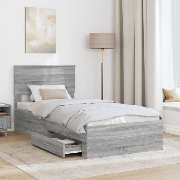 vidaXL Estructura de cama Gris Sonoma 90 x 200 cm Madera de ingenier&iacute;a