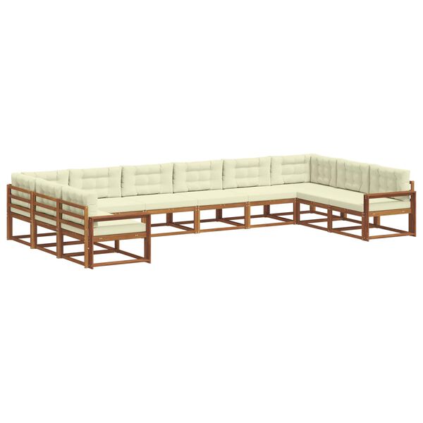 vidaXL Conjunto de sof&aacute;s de exterior con coj&iacute;n 10 pcs Natural y Crema