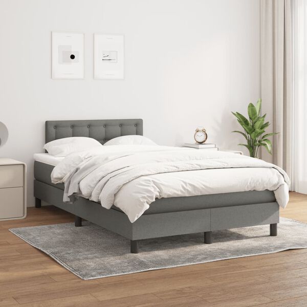 vidaXL Cama box spring con colch&oacute;n tela gris oscuro 120x190 cm