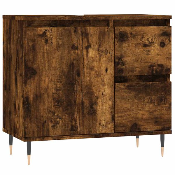 vidaXL Armario de ba&ntilde;o madera contrachapada roble ahumado 65x33x60 cm