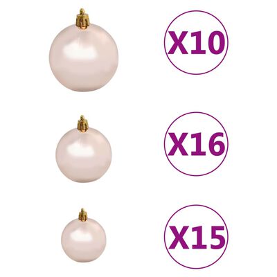 vidaXL Set de bolas navideñas 120 piezas con pico 300 LED dorado rosa