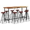 vidaXL Set muebles de bar 9 piezas madera reciclada y cuero aut&eacute;ntico