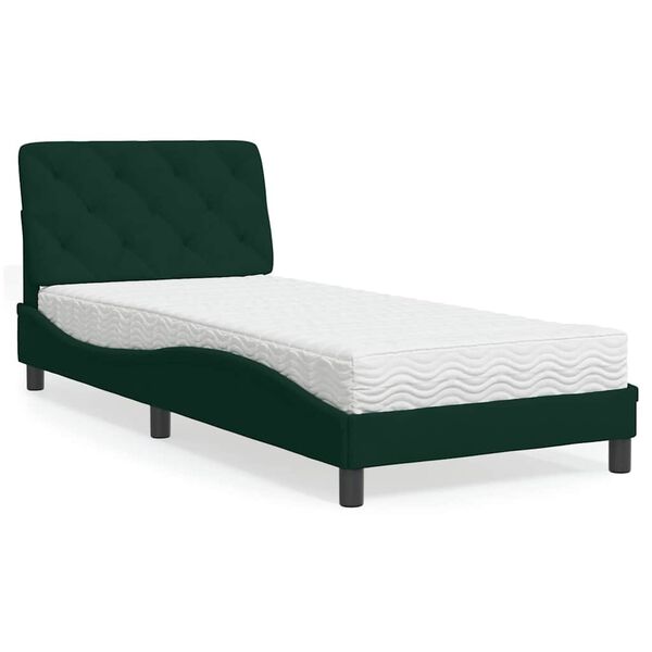 vidaXL Cama con colch&oacute;n terciopelo verde oscuro 90x200 cm