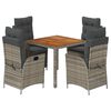 vidaXL Set comedor de jard&iacute;n 5 piezas con cojines rat&aacute;n sint&eacute;tico gris