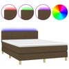 vidaXL Cama box spring colch&oacute;n luces LED tela marr&oacute;n oscuro 140x190 cm