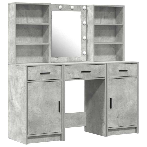vidaXL Conjunto de mesa de vestidor con LED 3 pcs Gris Concreto