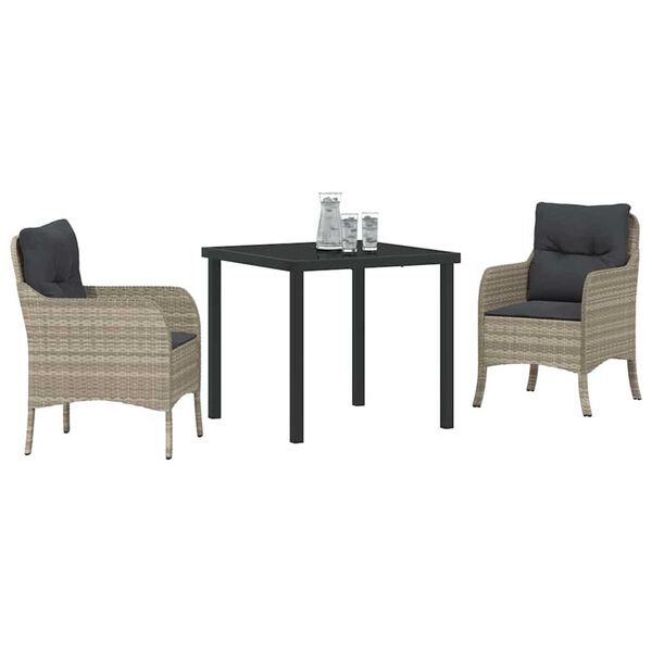 vidaXL Conjunto de Comedor de Jard&iacute;n 3 pcs Gris Claro rat&aacute;n sint&eacute;tico