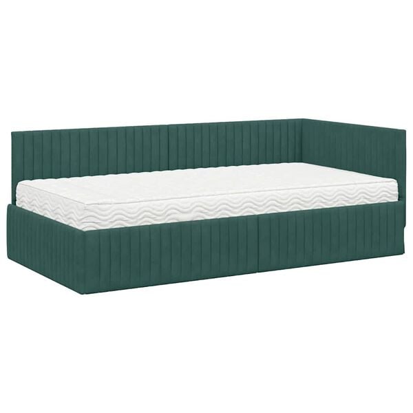 vidaXL Estructura de Cama Esquina con Colch&oacute;n 2 pcs Verde Terciopelo