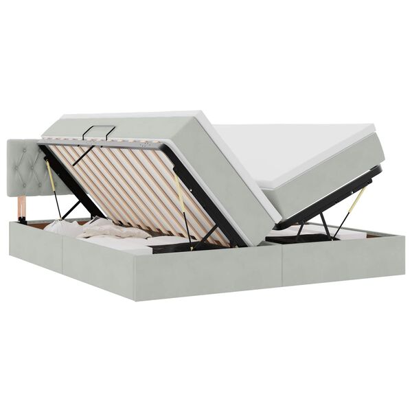 vidaXL Cama con tira de luces LED Gris Claro 200 x 200 cm Terciopelo