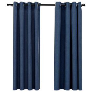 vidaXL Cortinas opacas con ojales look de lino 2 pzas azul 140x175 cm