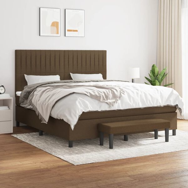 vidaXL Cama box spring con colch&oacute;n tela marr&oacute;n oscuro 180x200 cm