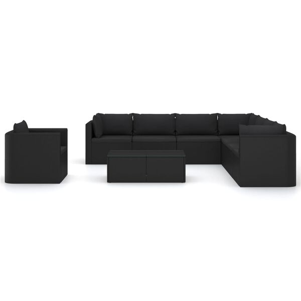 vidaXL Set de muebles de jard&iacute;n 10 pzas cojines rat&aacute;n sint&eacute;tico negro