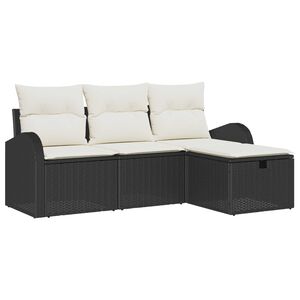 vidaXL Juego de Sof&aacute; 4 uds. Negro y crema rat&aacute;n sint&eacute;tico