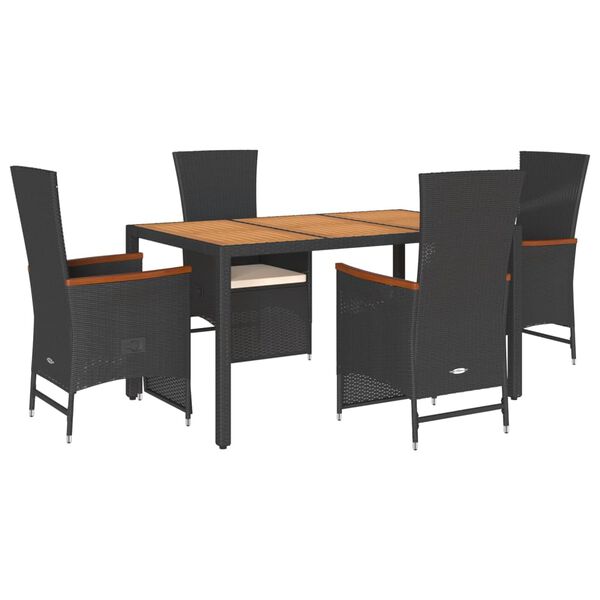 vidaXL Set de muebles jard&iacute;n 5 pzas con cojines rat&aacute;n sint&eacute;tico negro