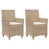 vidaXL Sillas de jard&iacute;n con coj&iacute;n 2 uds rat&aacute;n PE beige y madera acacia