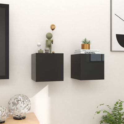 vidaXL Muebles de salón de pared 2 uds negro brillo 30,5x30x30 cm