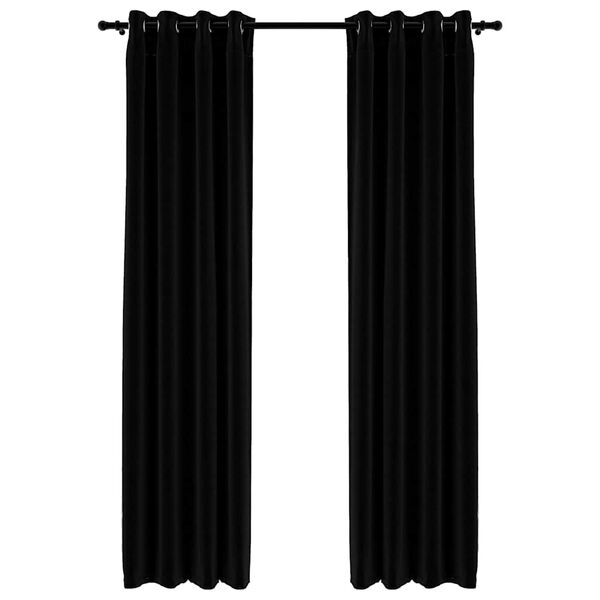vidaXL Cortinas opacas con ojales look de lino 2 pzas negro 140x225 cm