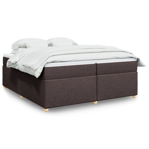 vidaXL Cama box spring con colch&oacute;n tela marr&oacute;n oscuro 200x200 cm