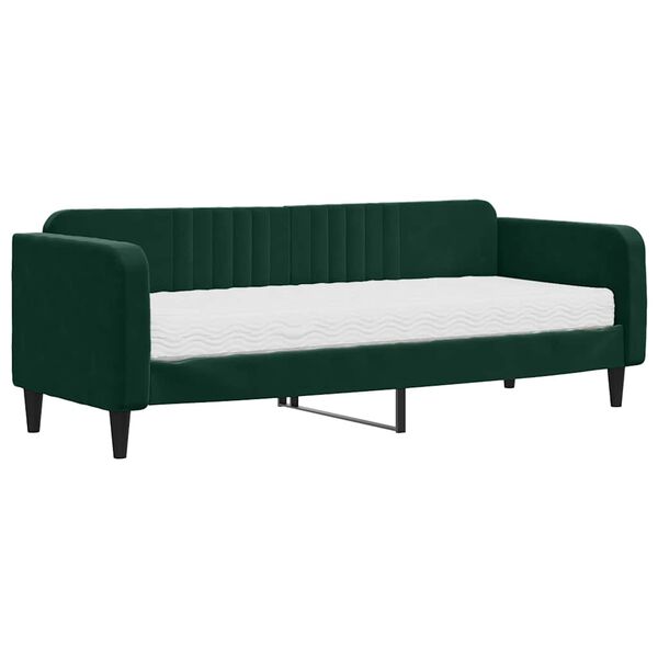 vidaXL Sof&aacute; cama con colch&oacute;n terciopelo verde oscuro 80x200 cm
