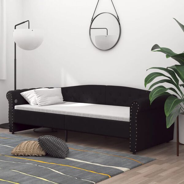 vidaXL Sof&aacute; cama con colch&oacute;n USB de tela negro 90x200 cm