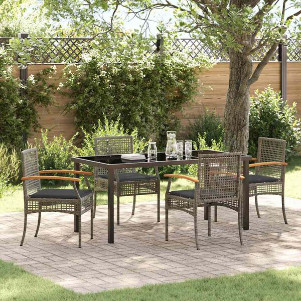 vidaXL Conjunto de Comedor de Jard&iacute;n 5 pcs Gris rat&aacute;n sint&eacute;tico