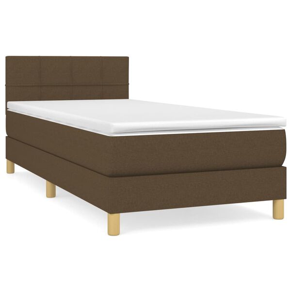 vidaXL Cama box spring con colch&oacute;n tela marr&oacute;n oscuro 90x190 cm