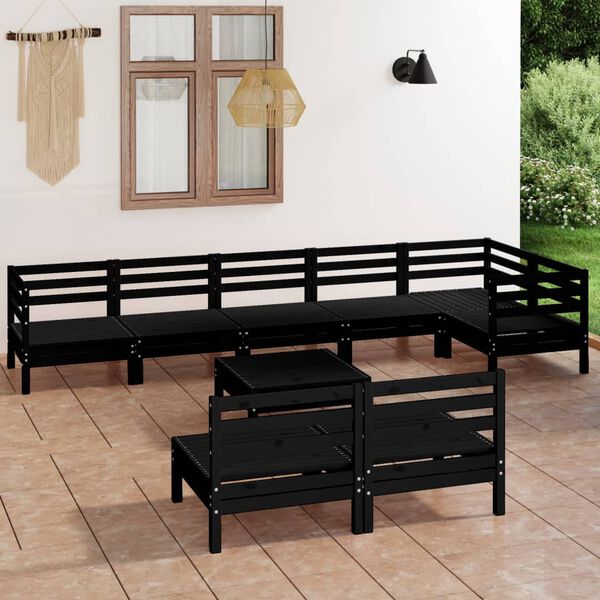 vidaXL Juego de muebles de jard&iacute;n 9 pzas madera maciza de pino negro