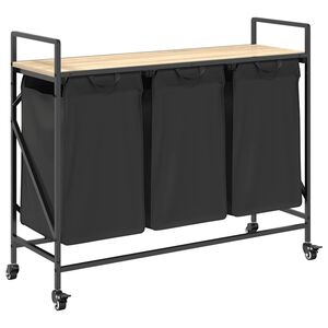 vidaXL Cesto de ropa de 3 compartimentos con ruedas, color roble Sonoma